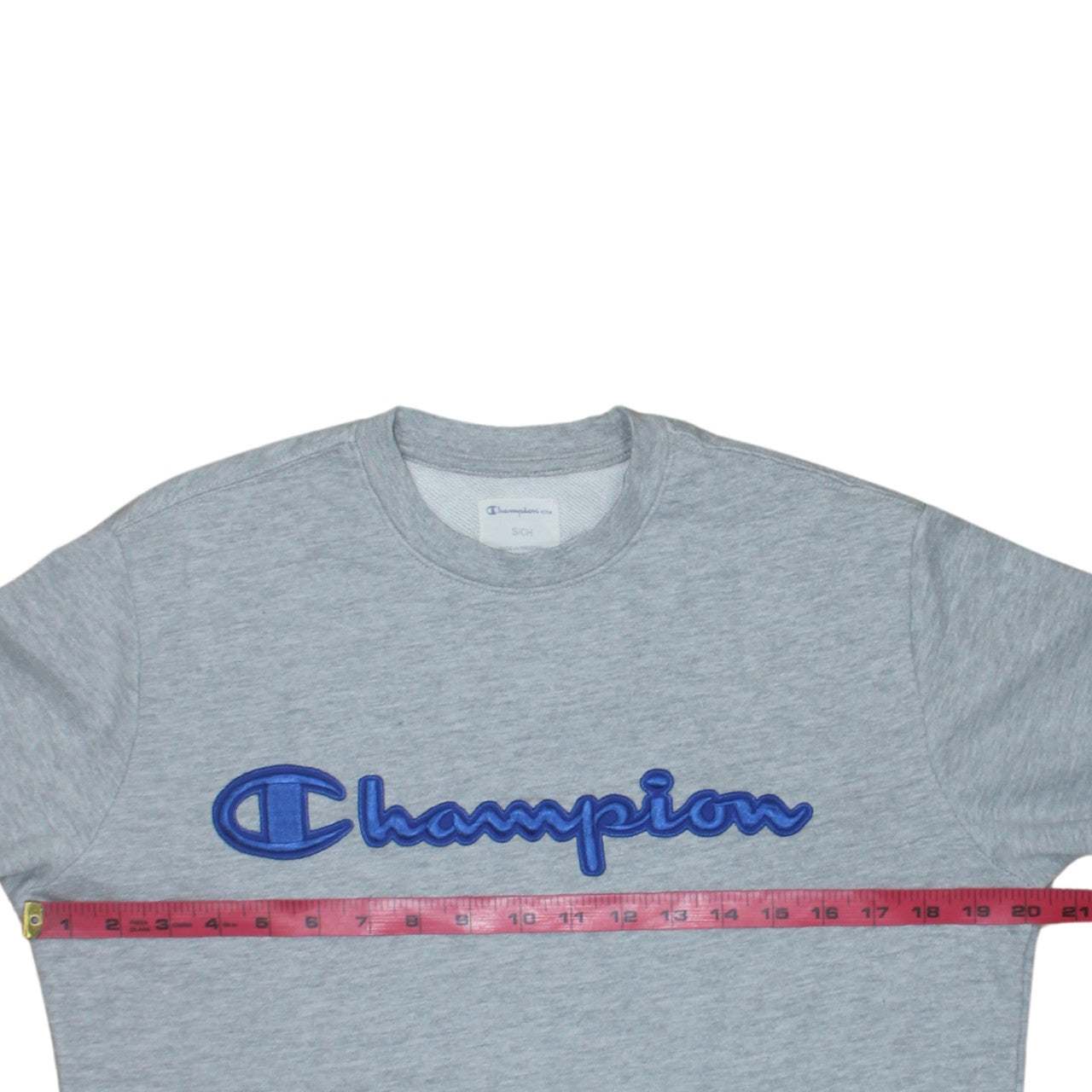 Champion Men's Grey Small Crew Neck Embroidered Logo Sweatshirt