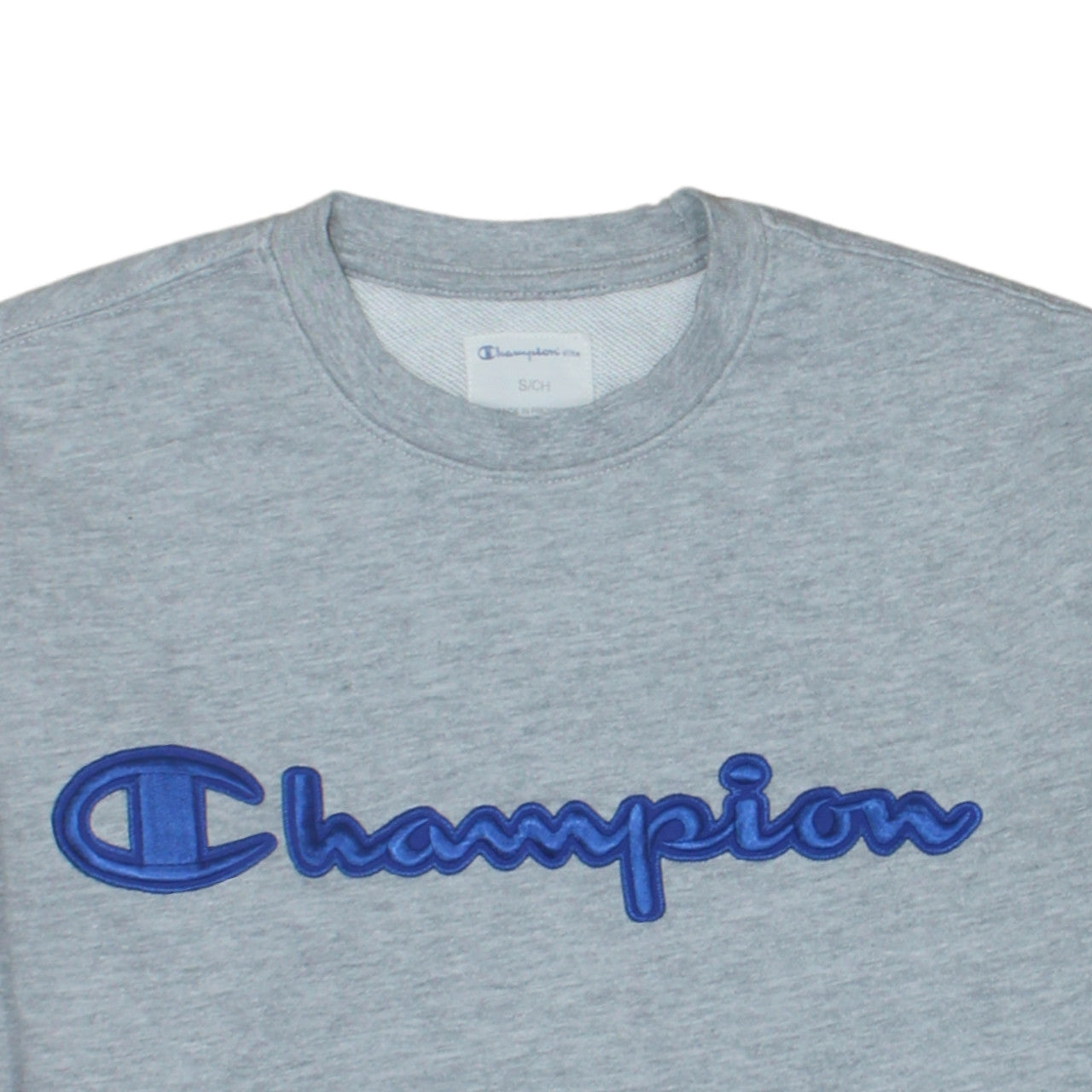 Champion Men's Grey Small Crew Neck Embroidered Logo Sweatshirt