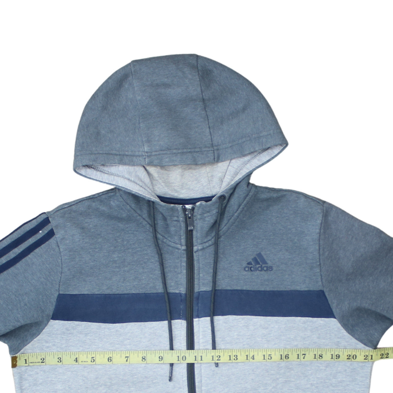 Adidas Men Grey Blue Full Zip Hoodie Medium Hooded Sweatshirt