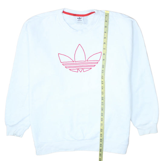 Adidas Womens White Sweatshirt Size 12 Crew Neck Logo Pullover