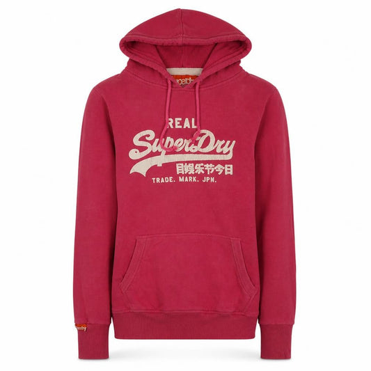 Superdry Womens Pink Pullover Hoodie L Logo Print Casual Hooded Sweatshirt