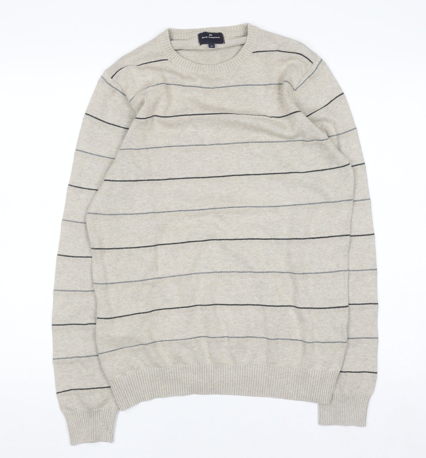 Marks and Spencer Blue Harbour Men's Beige Striped Cotton Jumper S