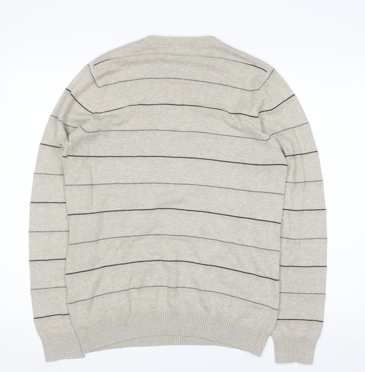 Marks and Spencer Blue Harbour Men's Beige Striped Cotton Jumper S