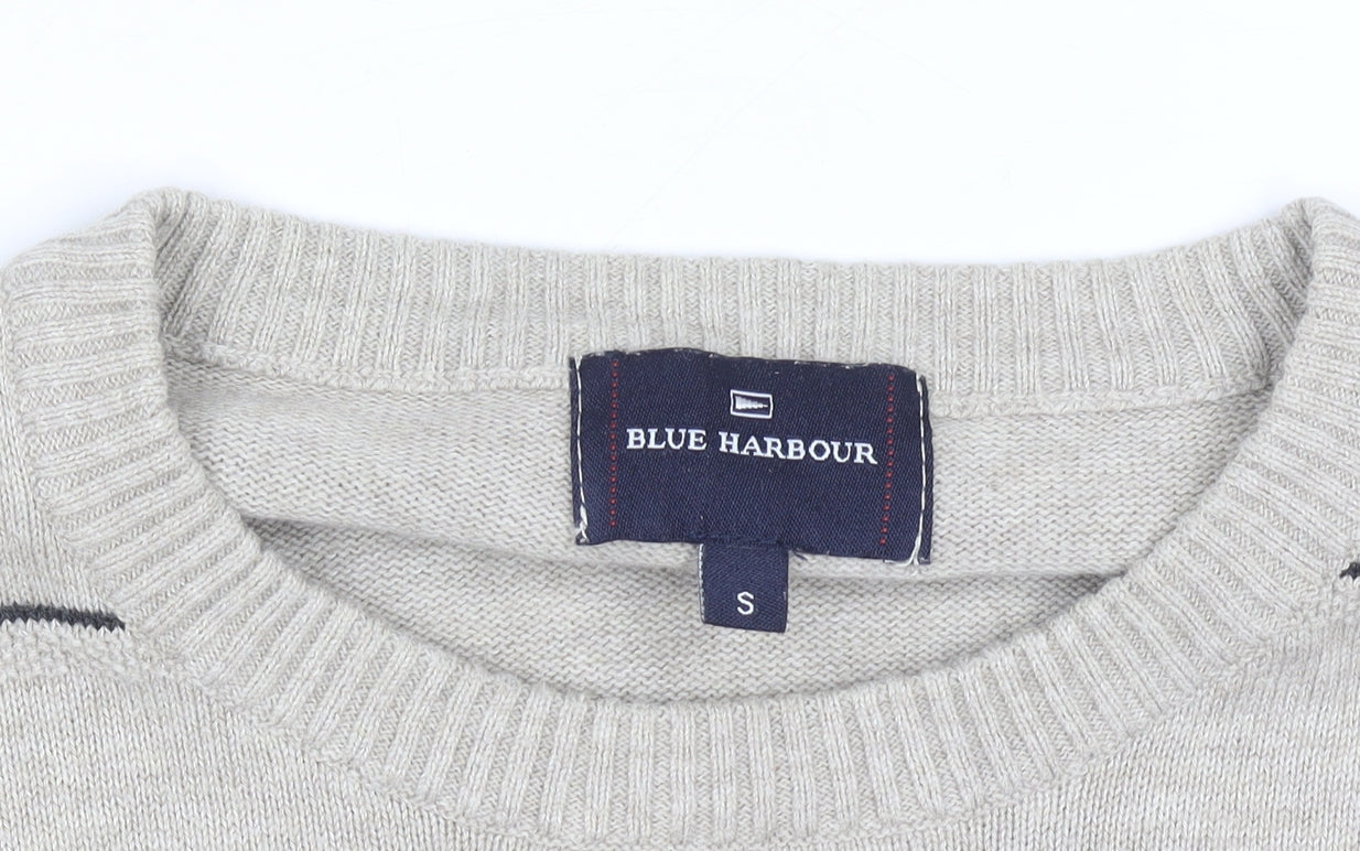 Marks and Spencer Blue Harbour Men's Beige Striped Cotton Jumper S
