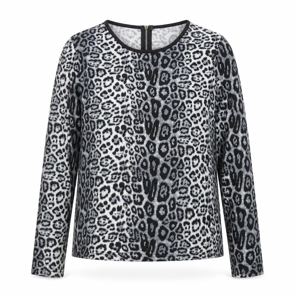 Paramour Women's Grey Animal Print Long Sleeve Blouse Size S