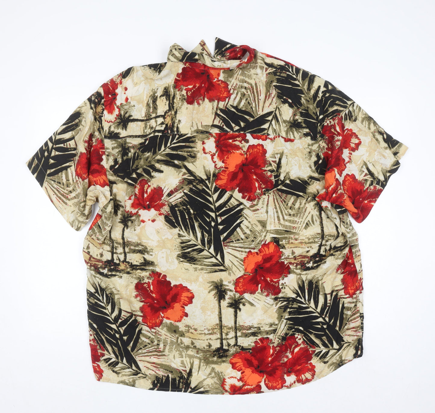 Munsingwear Men's Beige XL Hawaiian Floral Short Sleeve Button-Up Shirt