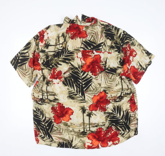 Munsingwear Men's Beige XL Hawaiian Floral Short Sleeve Button-Up Shirt
