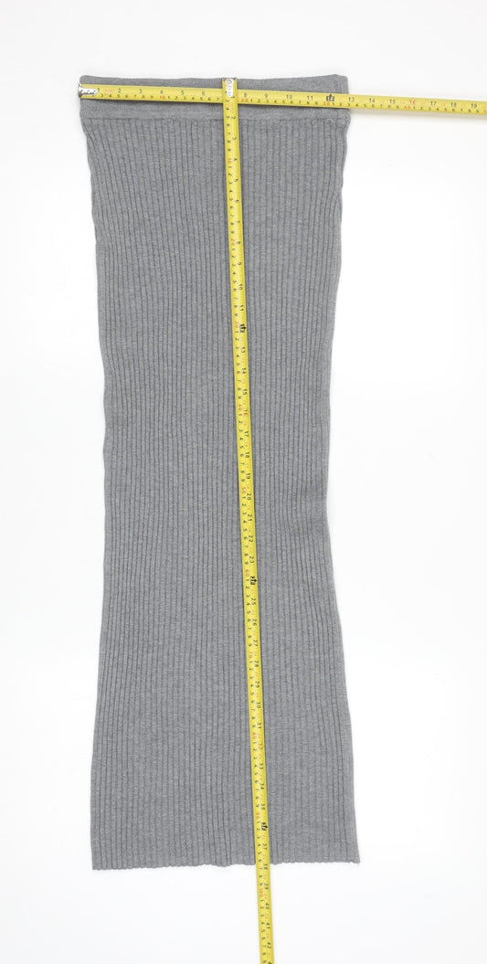 QED London Women Grey Ribbed Knit Midi Pencil Skirt S