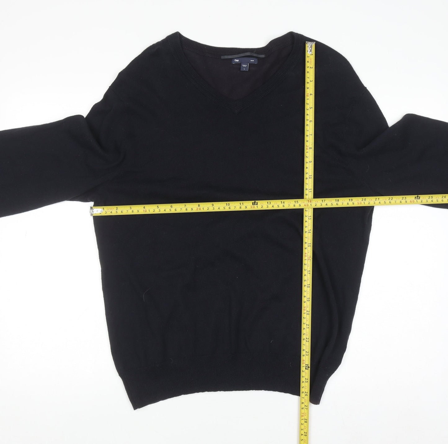 Gap Men's Black Cotton V-Neck Jumper Size L Classic Knit
