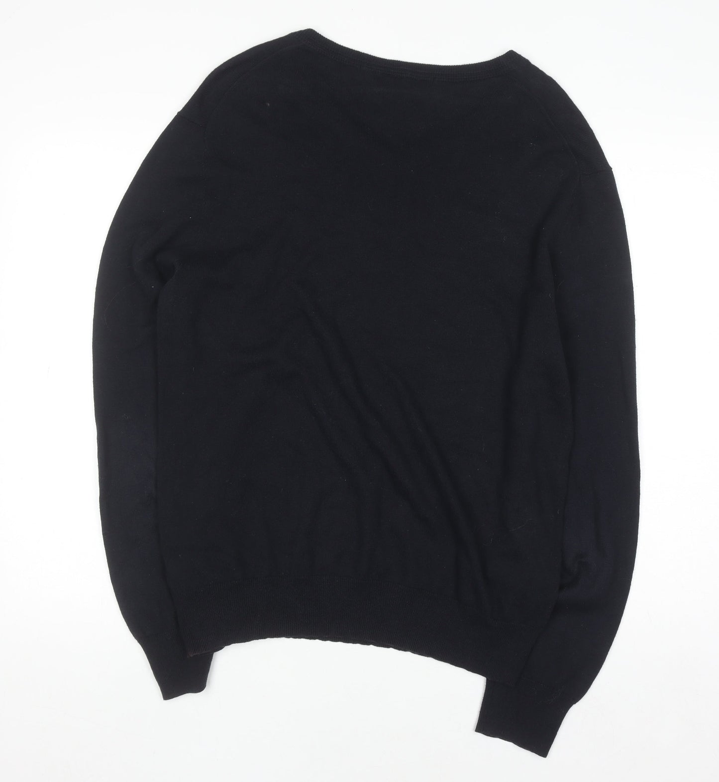 Gap Men's Black Cotton V-Neck Jumper Size L Classic Knit