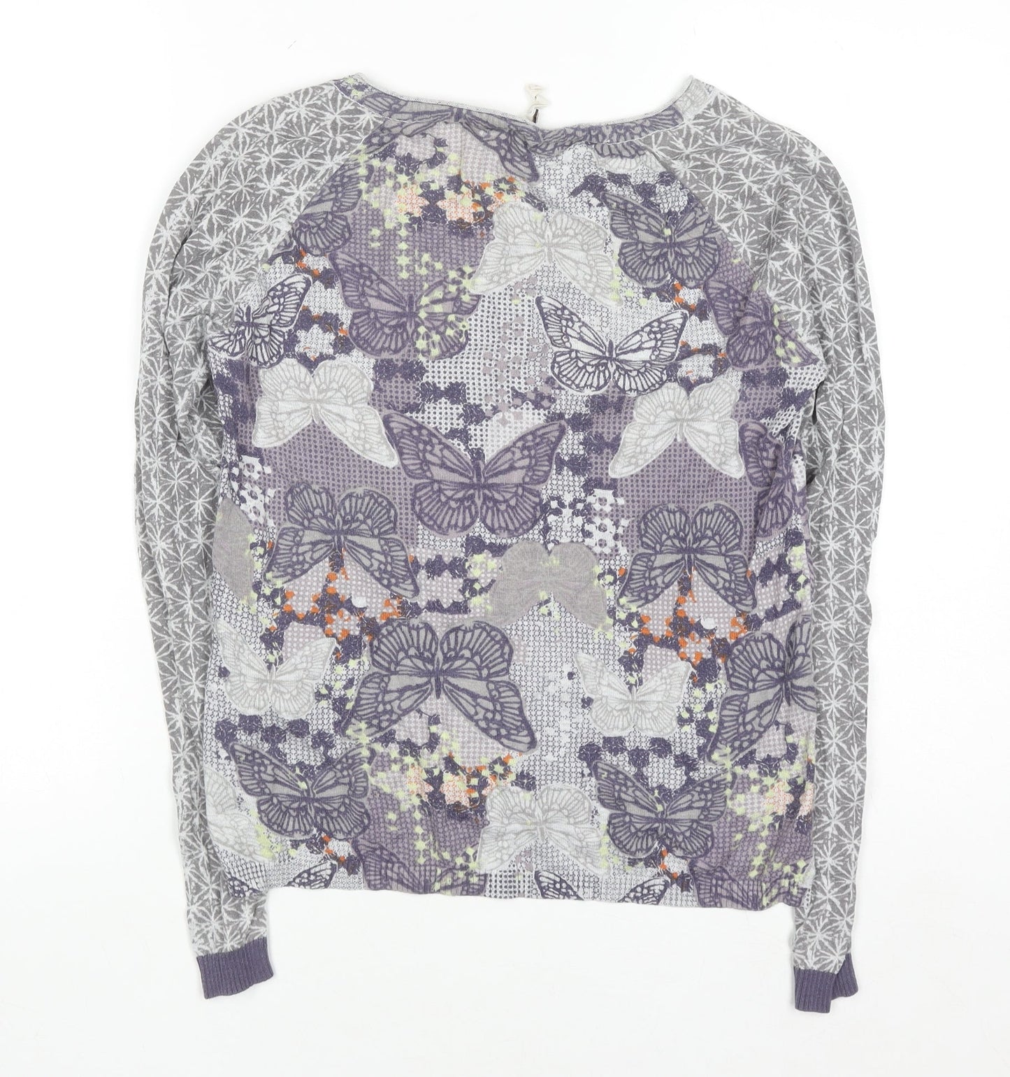 White Stuff Womens Grey Butterfly Button Cardigan Size 8 Cotton Knit