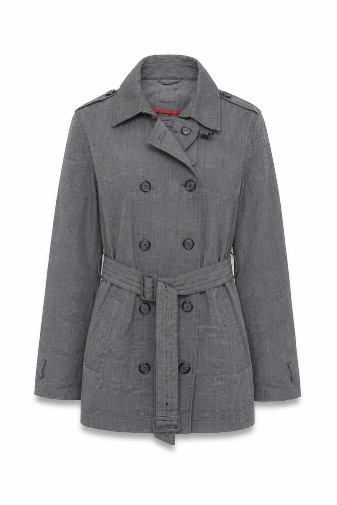 Jeff Banks Women Grey Trench Coat 2XL Belted Cotton Mid-Length