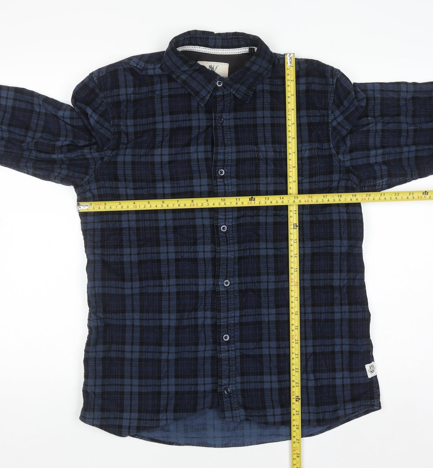Nevada Men's Blue Check Long Sleeve Cotton Button-Up Shirt Size M