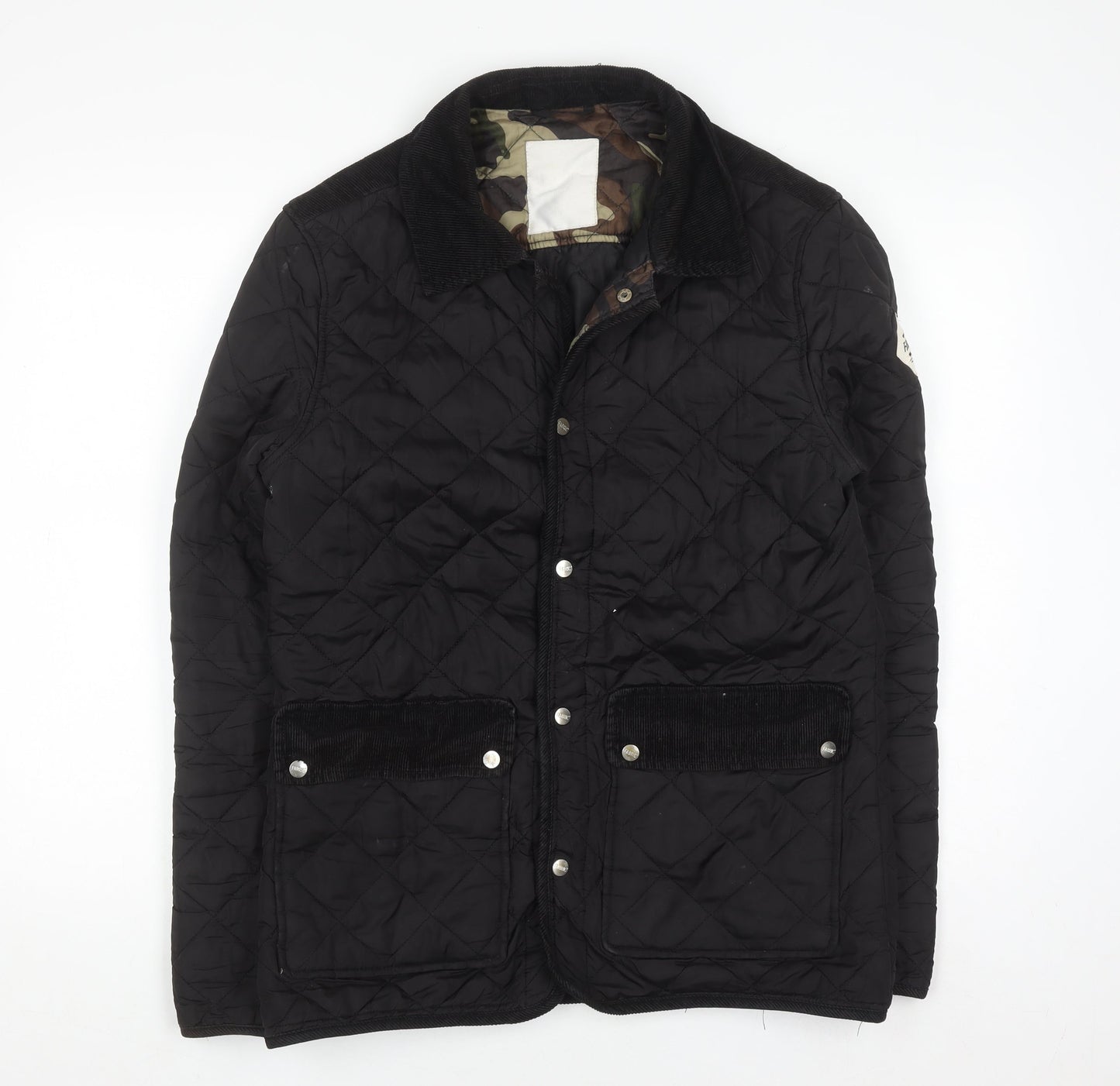 Fabric Black Quilted Mid-Length Lightweight Jacket Size S