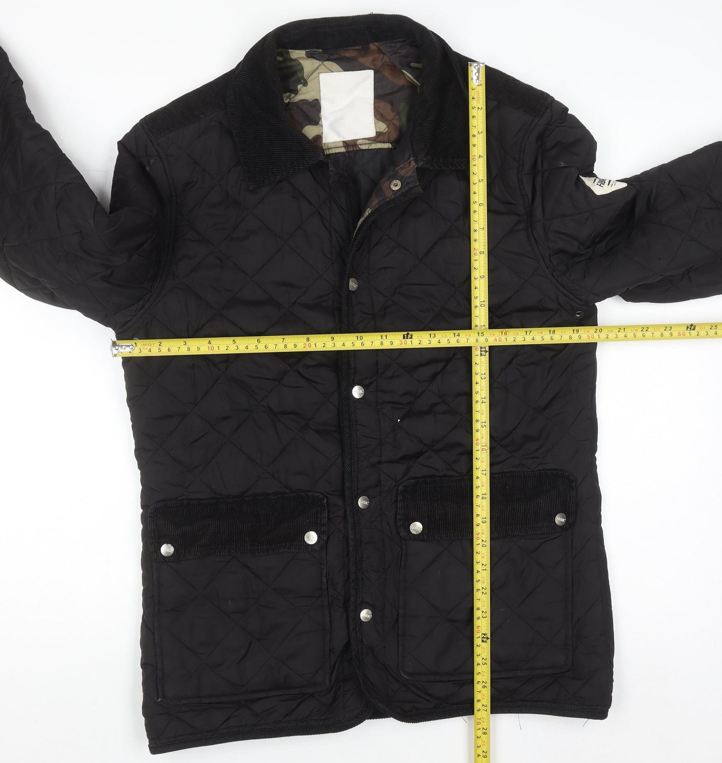 Fabric Black Quilted Mid-Length Lightweight Jacket Size S