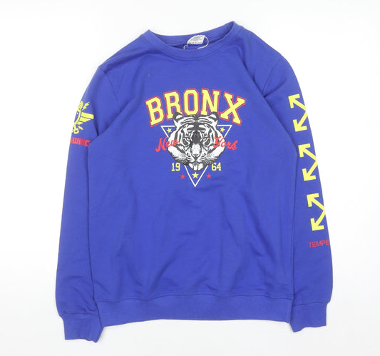 COMFISH Teens Blue Bronx Graphic Print Pullover Sweatshirt 164