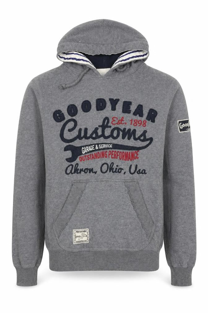 Goodyear Men's Grey Pullover Hoodie S Embroidered Graphic Fleece