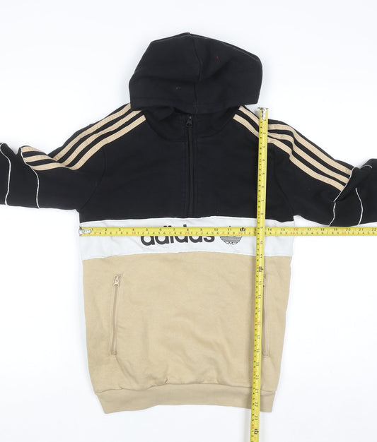 Adidas Boys Beige Black 11-12 Years Half Zip Hoodie with Pockets