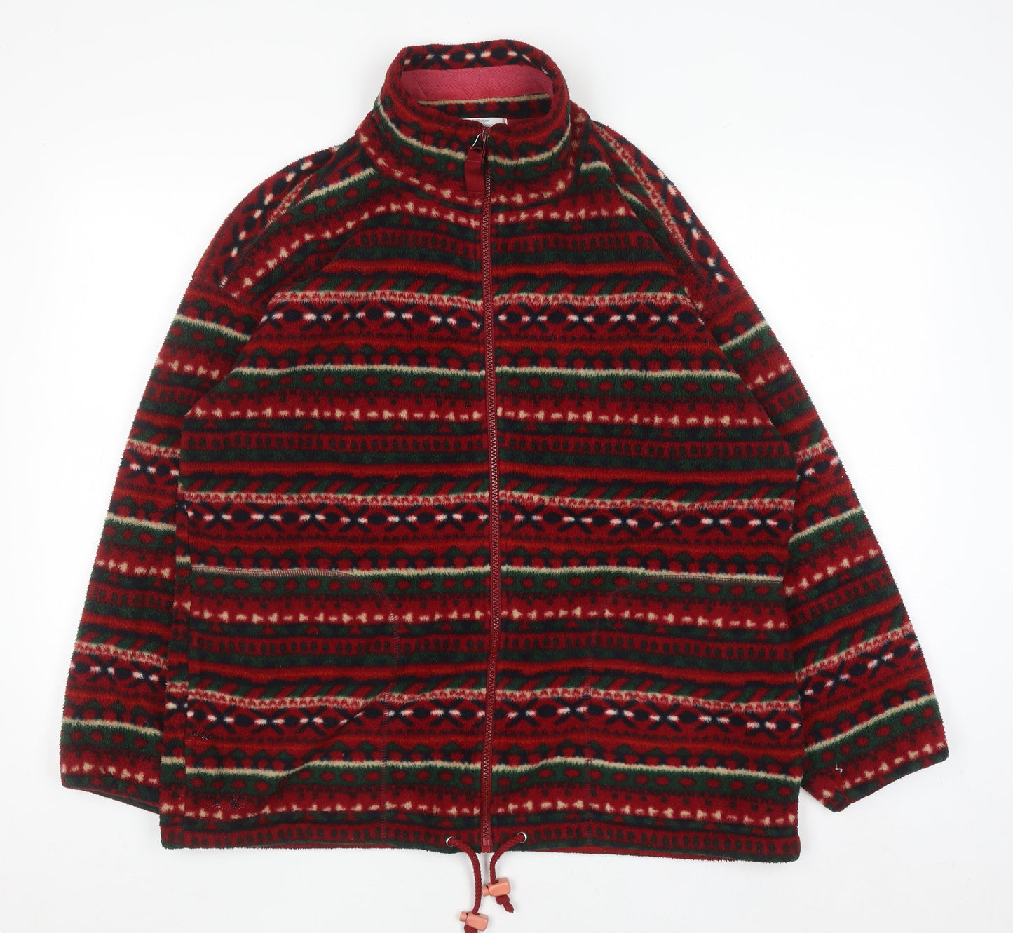 Marks and Spencer Womens Red Fair Isle Full Zip Fleece Jacket UK 12