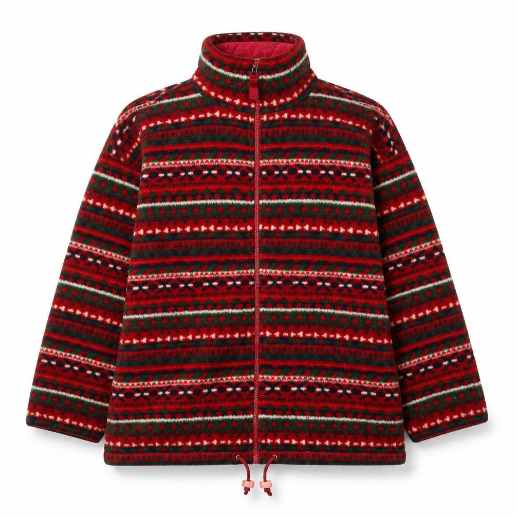 Marks & Spencer Womens Red Fair Isle Full Zip Fleece Jacket UK 12