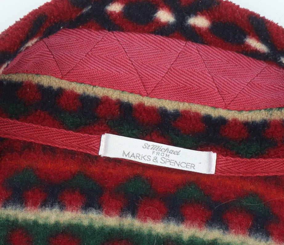 Marks and Spencer Womens Red Fair Isle Full Zip Fleece Jacket UK 12