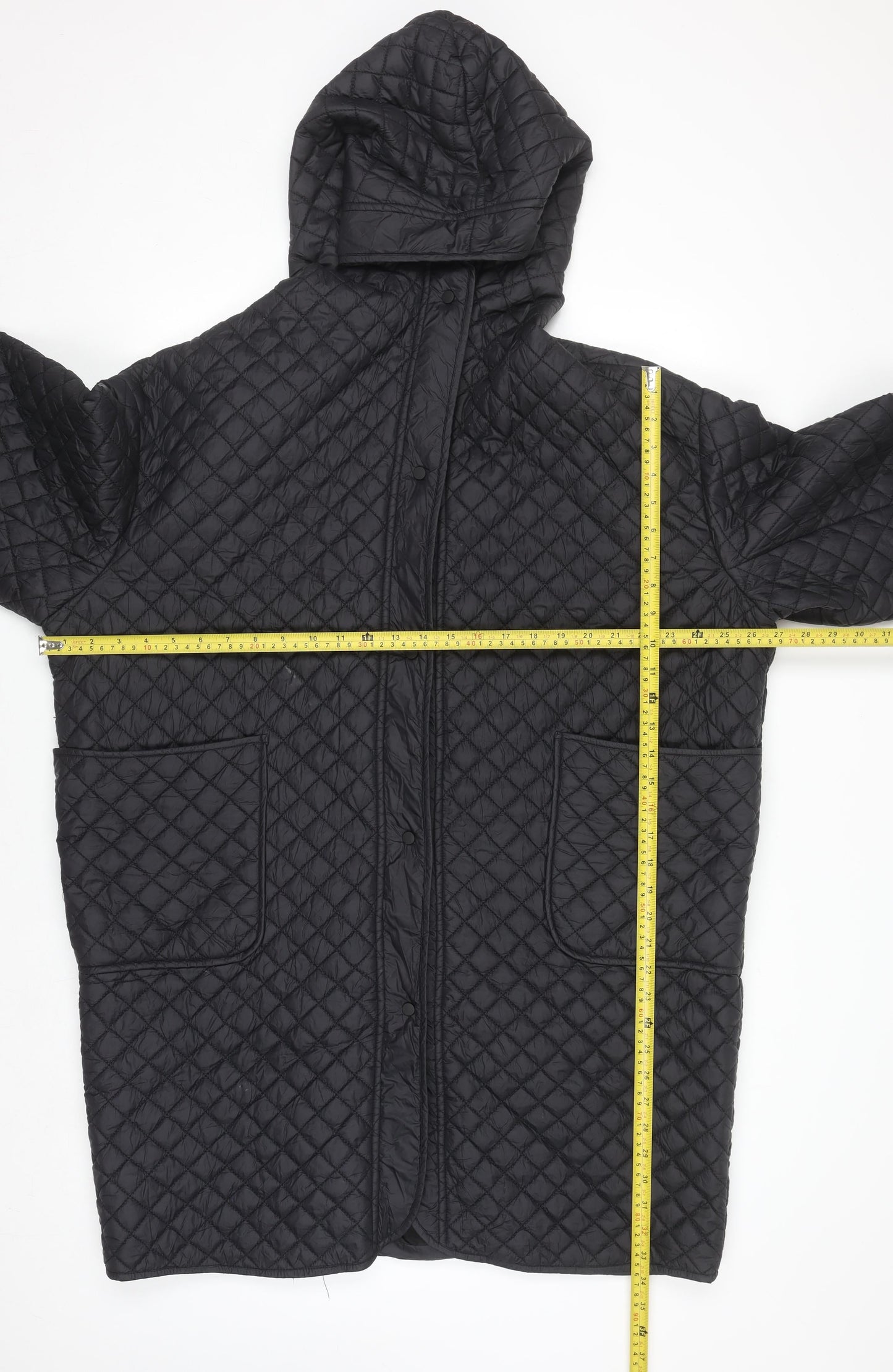 Deconstruction Women's Black Quilted Long Hooded Coat M