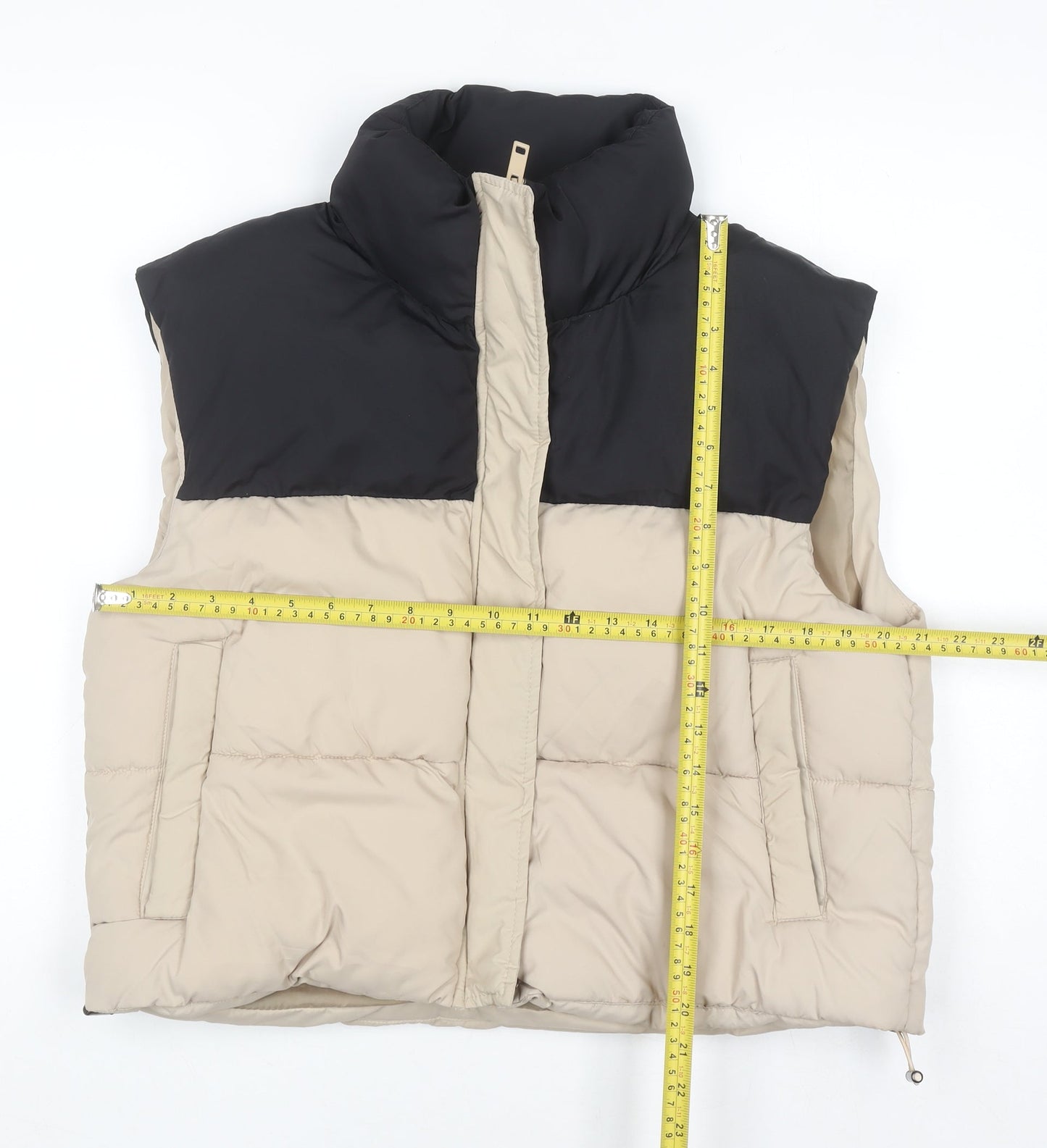 Brave Soul Womens Beige Black Puffer Waistcoat Size 12 Regular