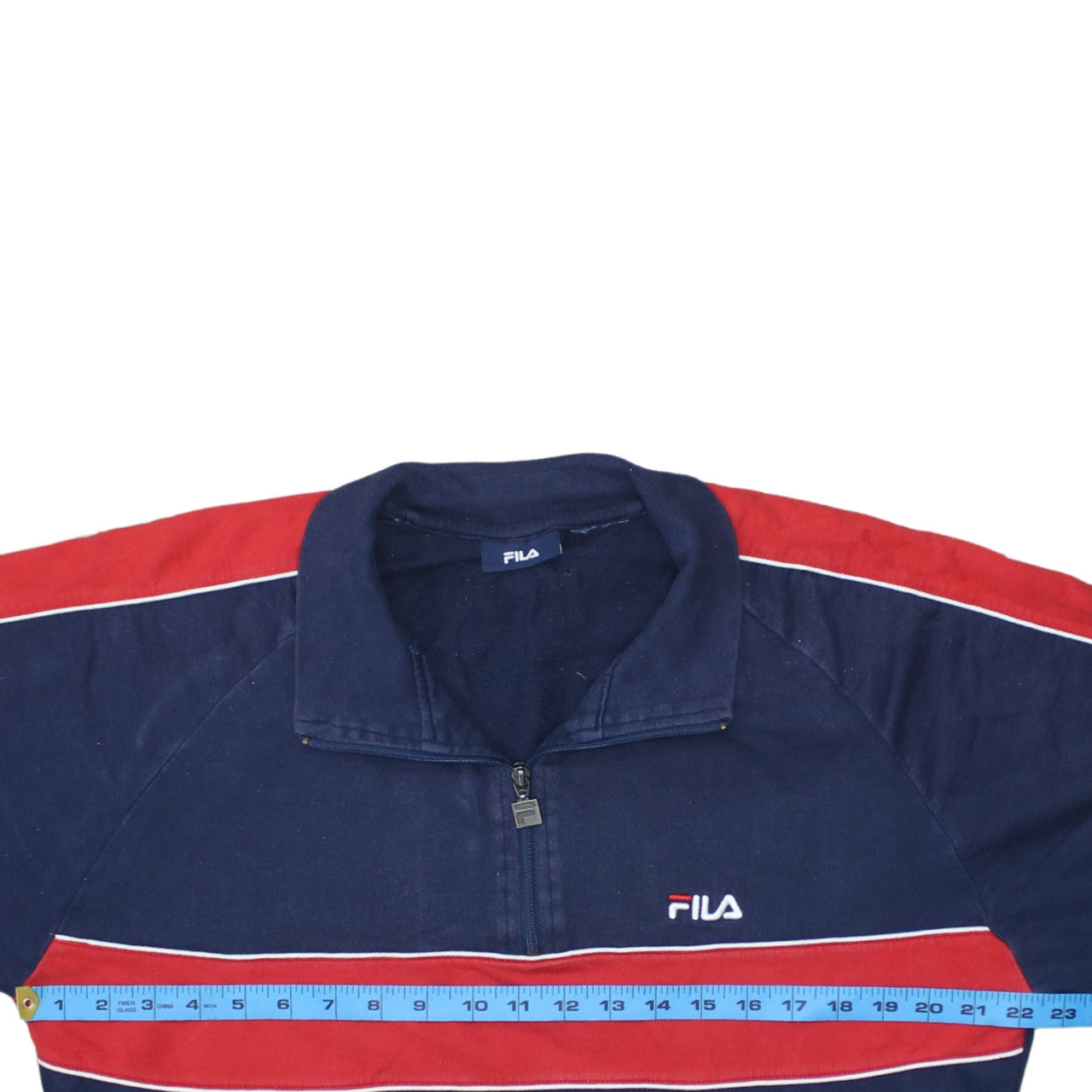 FILA Men's Blue Red 1/4 Zip Retro Sports Sweatshirt Size L