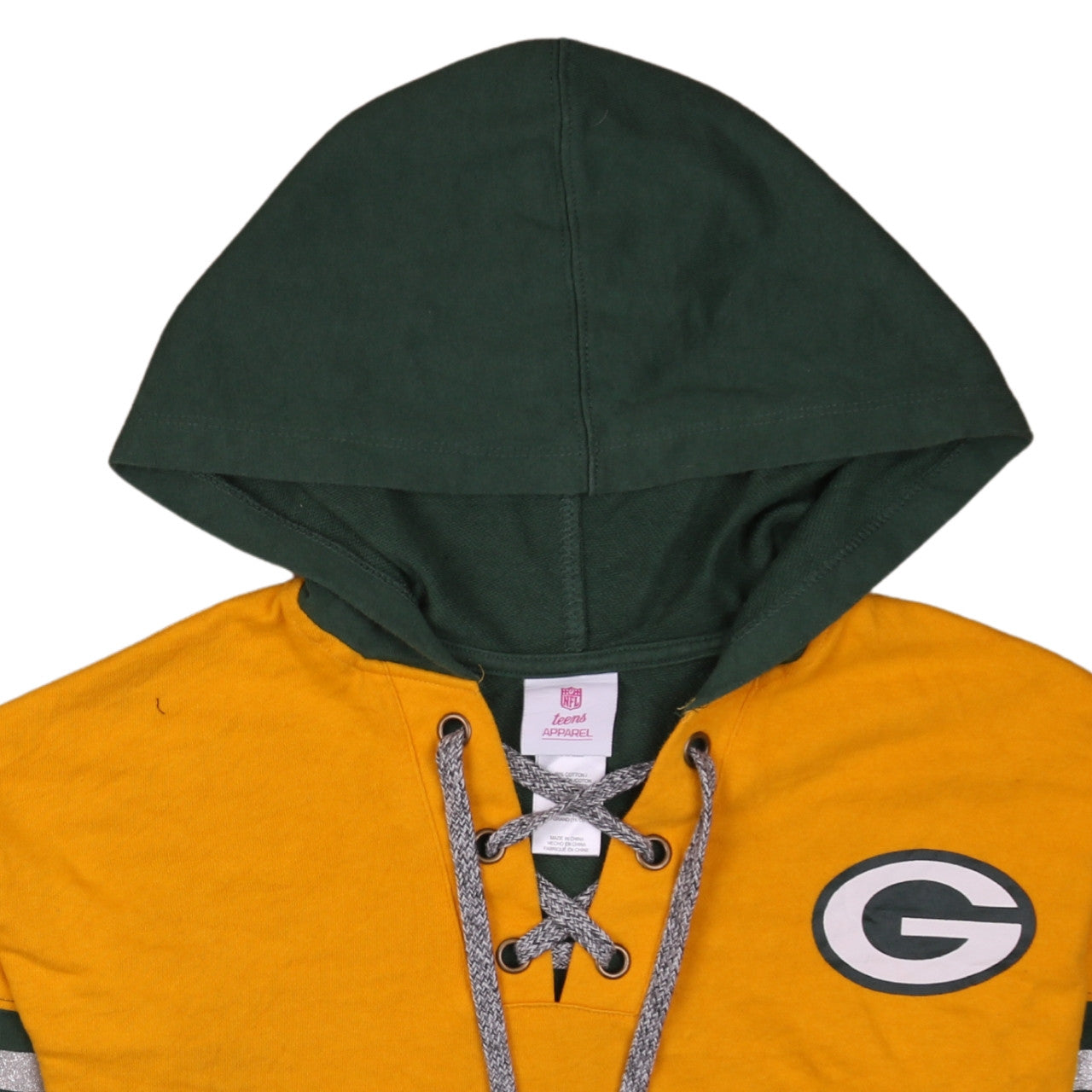 NFL Teens Green Bay Packers Girls Large Green & Yellow Lace-Up Hoodie