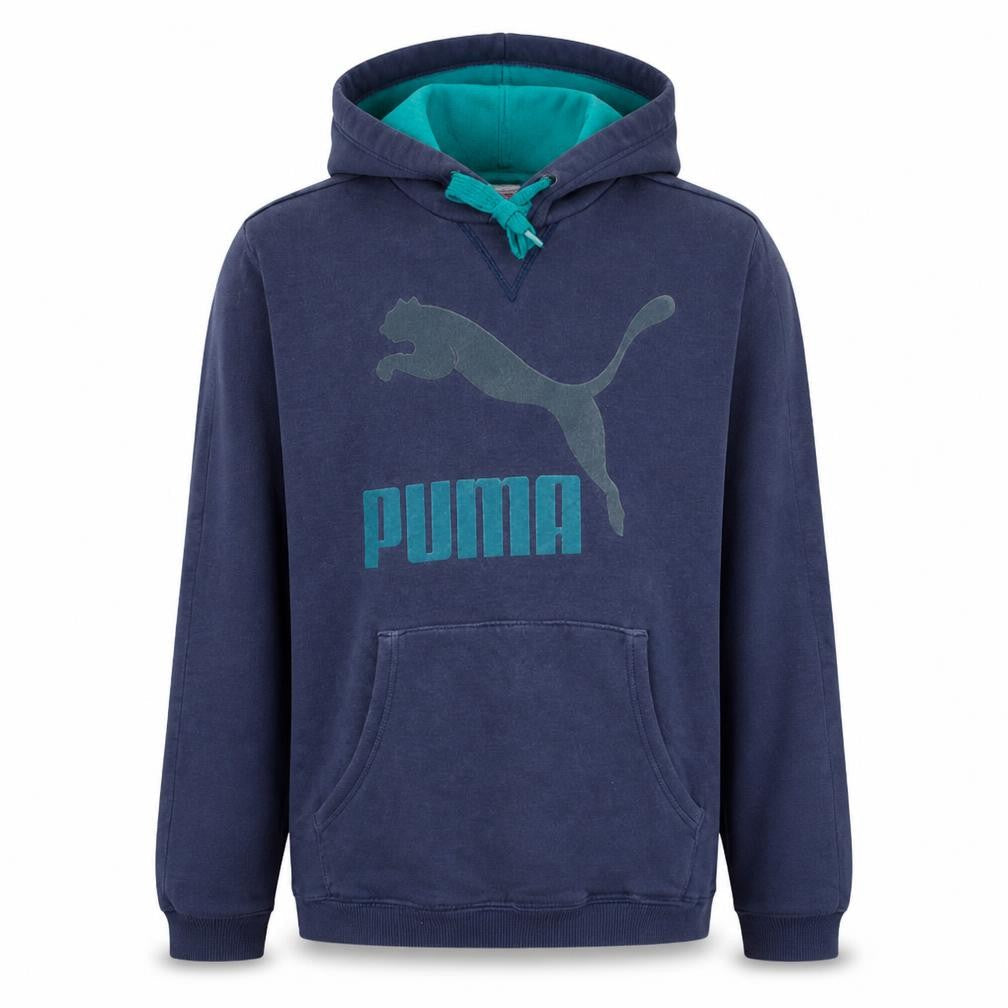 Puma Men's Blue Pullover Hoodie S Regular Fit Logo Graphic