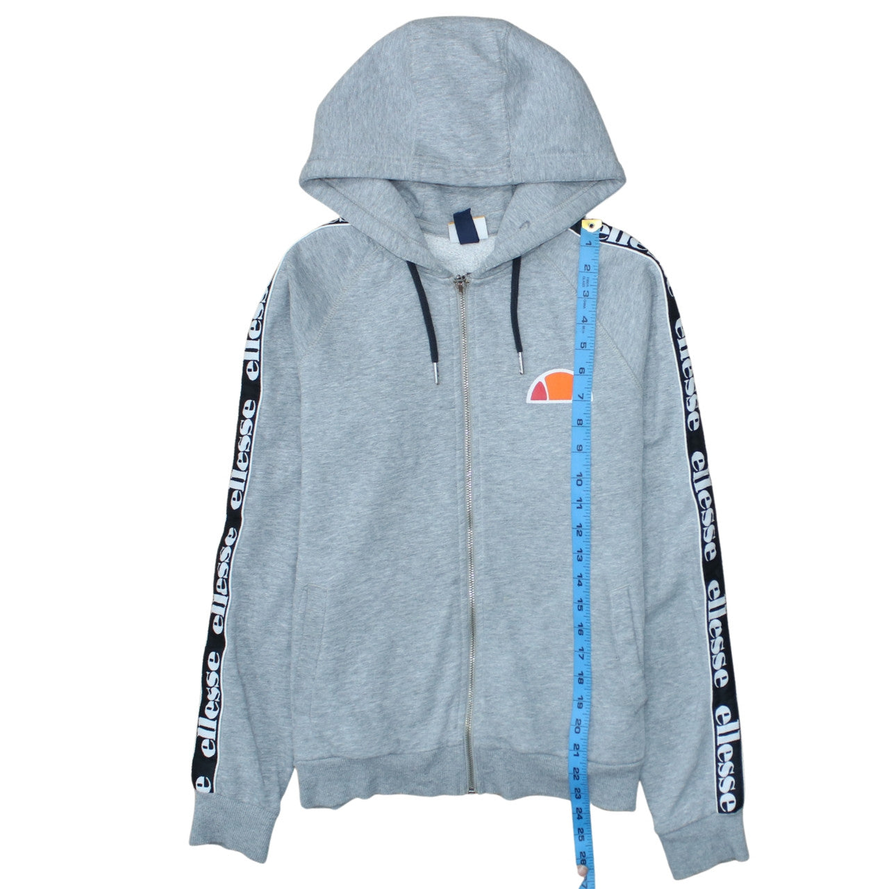 Ellesse Men's Grey Full Zip Hoodie Logo Tape Trim Size M