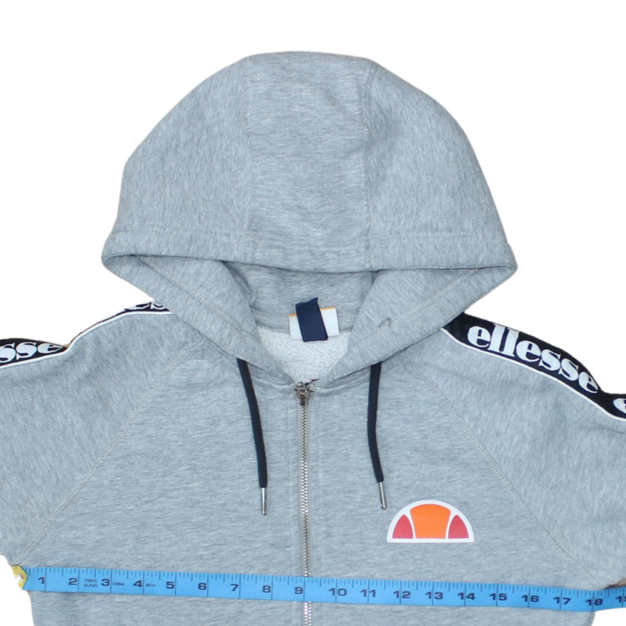 Ellesse Men's Grey Full Zip Hoodie Logo Tape Trim Size M