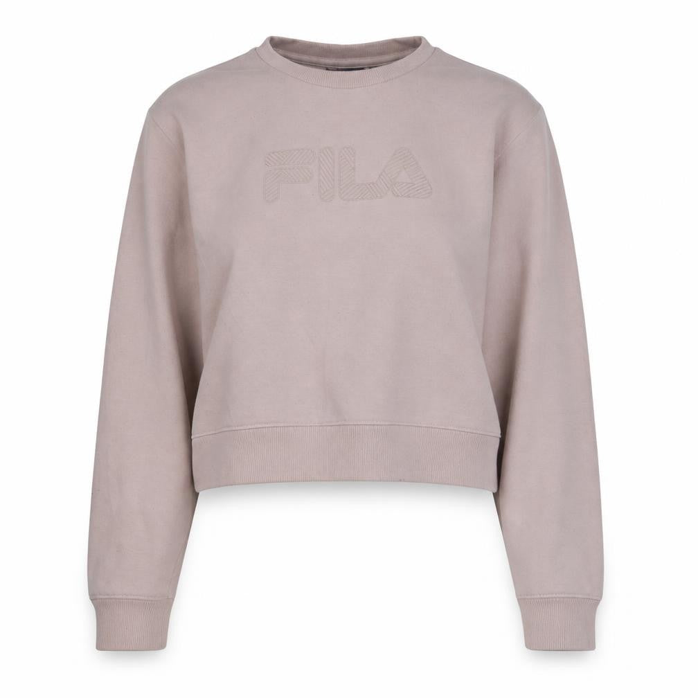 Fila Women Beige XL Pullover Sweatshirt Crew Neck Logo Long Sleeve