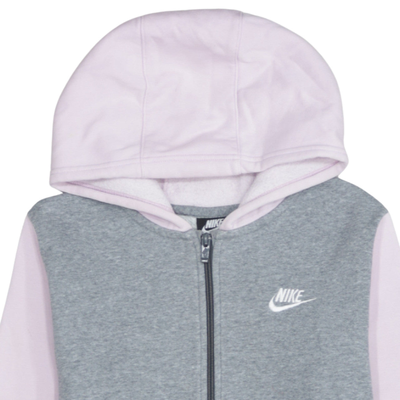 Nike Girls Grey & Pink Full Zip Hoodie Size L - Sports Style Lightweight