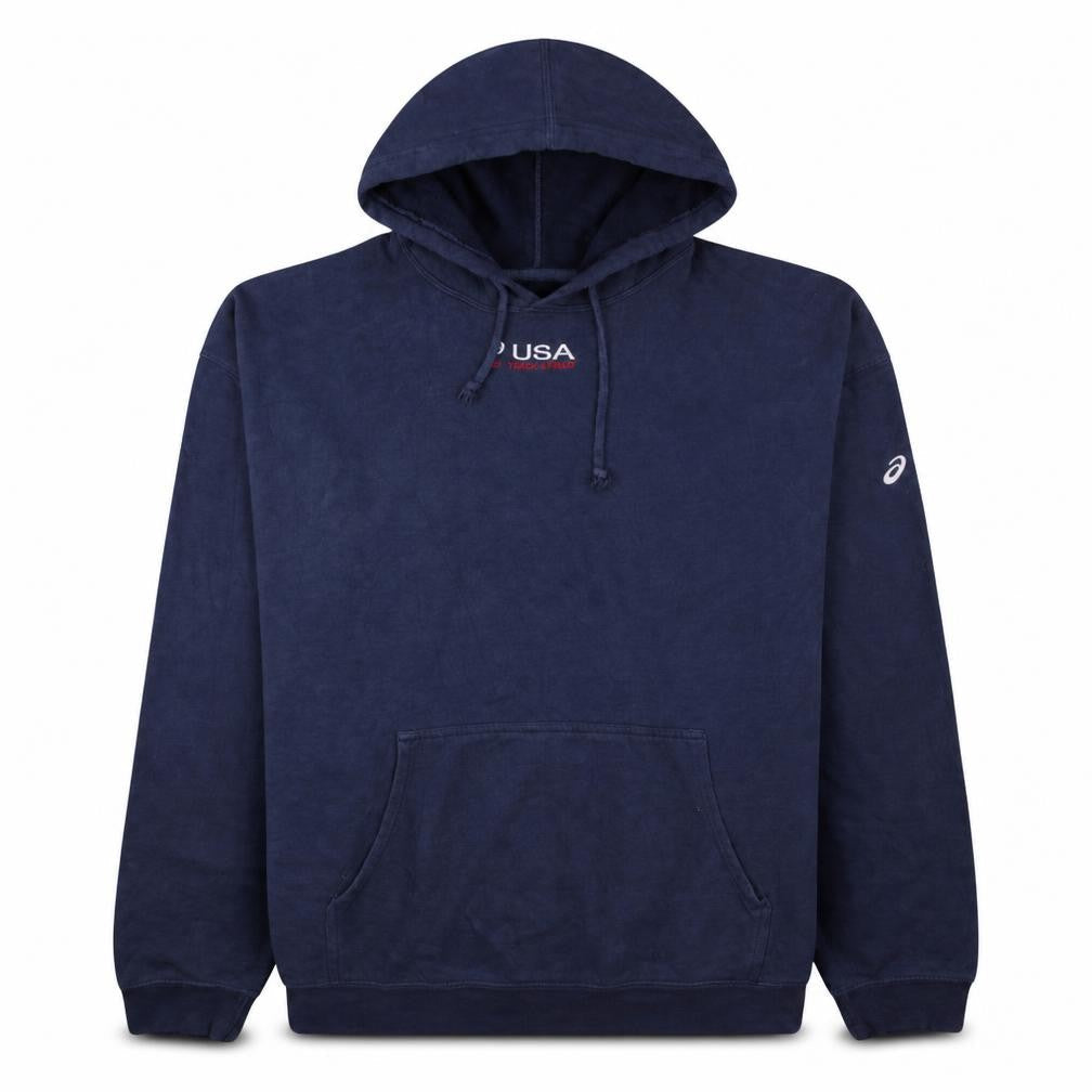 Asics Men's Blue Pullover Hoodie USA Logo Size L Sportswear