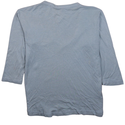Ralph Lauren Women's Blue V-Neck 3/4 Sleeve Cotton T-Shirt L