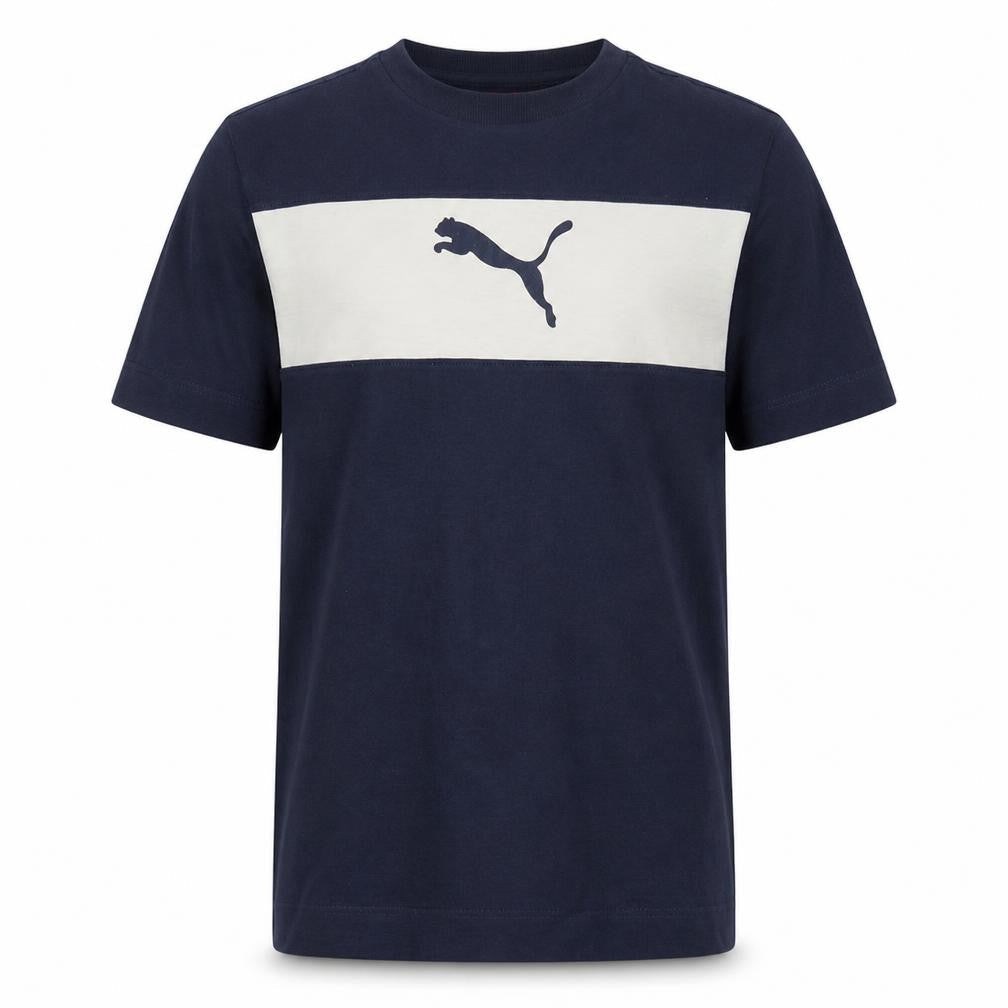 Front view of Puma Men's Blue Colourblock Crew Neck Sports T-Shirt, size S