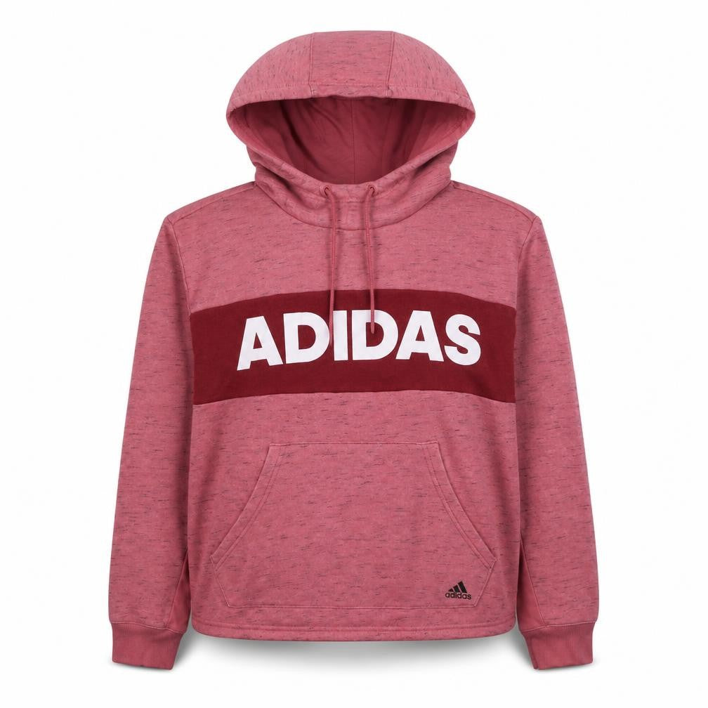 Front view of Adidas Women’s Pink Hooded Pullover Hoodie L 16-18 Casual Sweatshirt