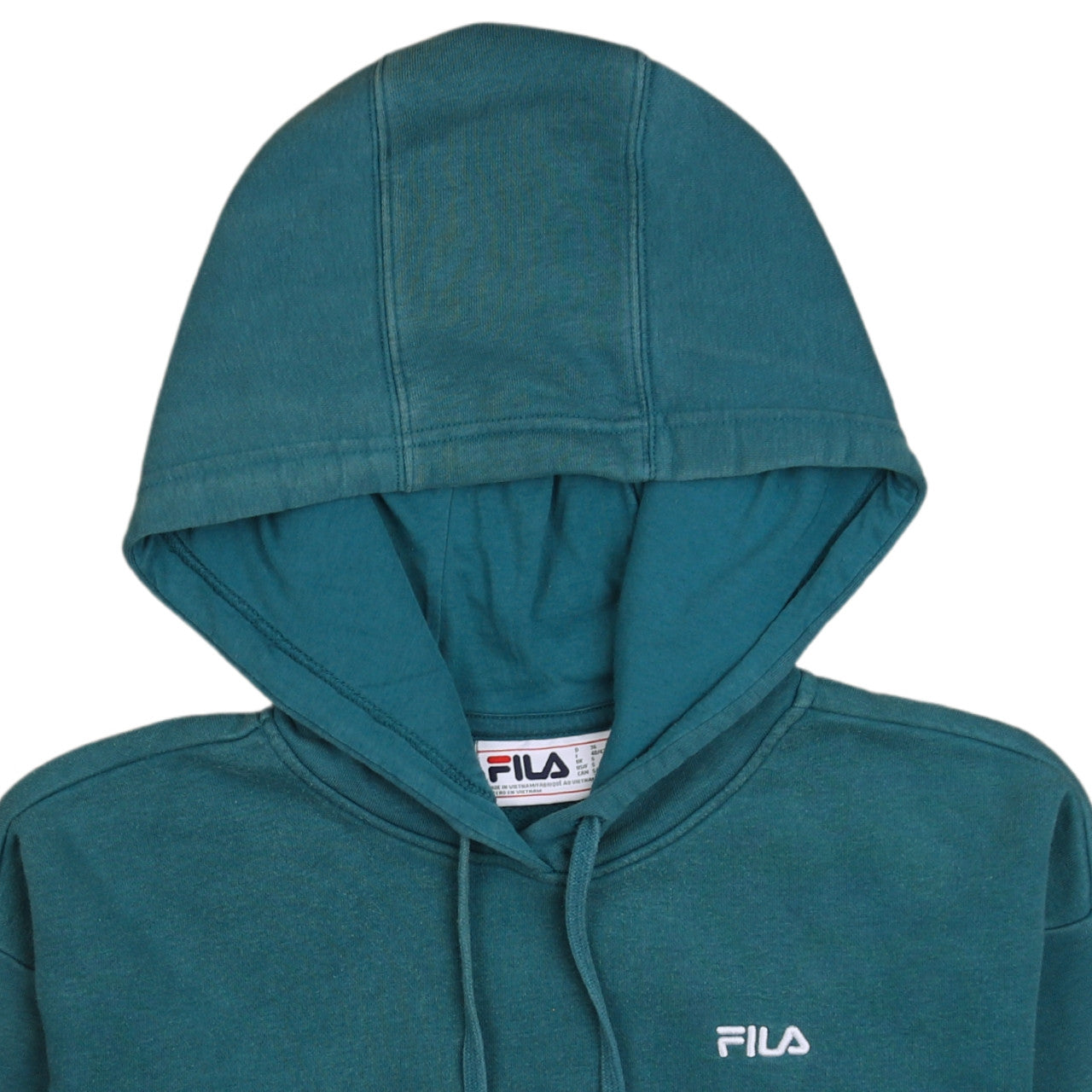 FILA Women’s Teal Pullover Hoodie Sweatshirt Size S Drawstring Logo