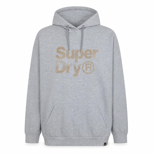 Superdry Women Grey Glitter Logo Pullover Hoodie Size 12 UK Medium
