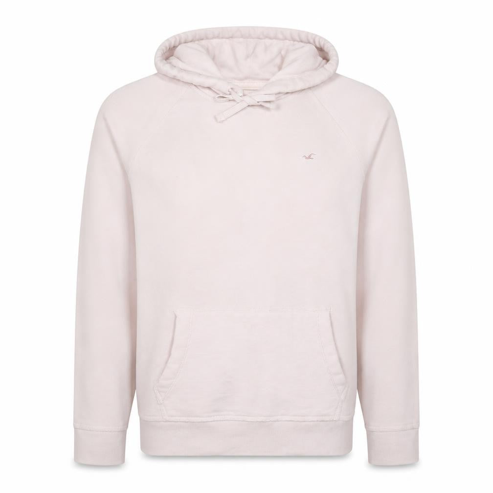 Hollister Men's Beige Pullover Hoodie L Logo Fleece Sweatshirt