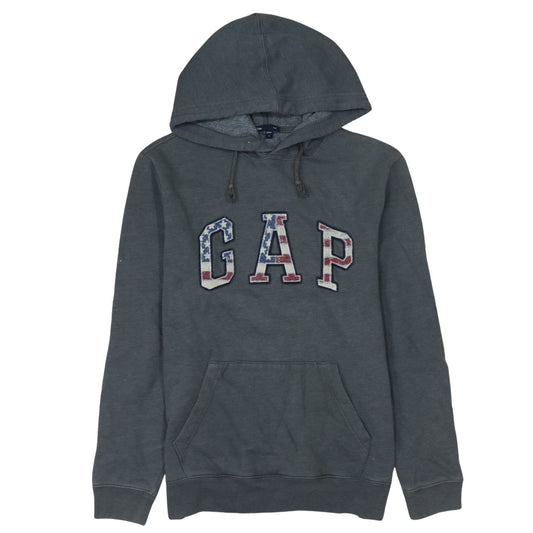 GAP Women Grey Pullover Hoodie Small American Flag Logo Casual