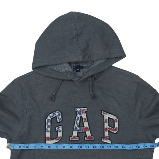 GAP Women Grey Pullover Hoodie Small American Flag Logo Casual