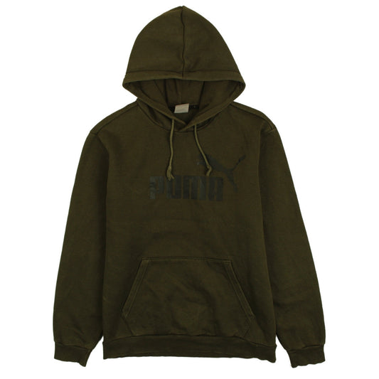 Puma Men’s Green Pullover Hoodie L Logo Fleece Kangaroo Pocket