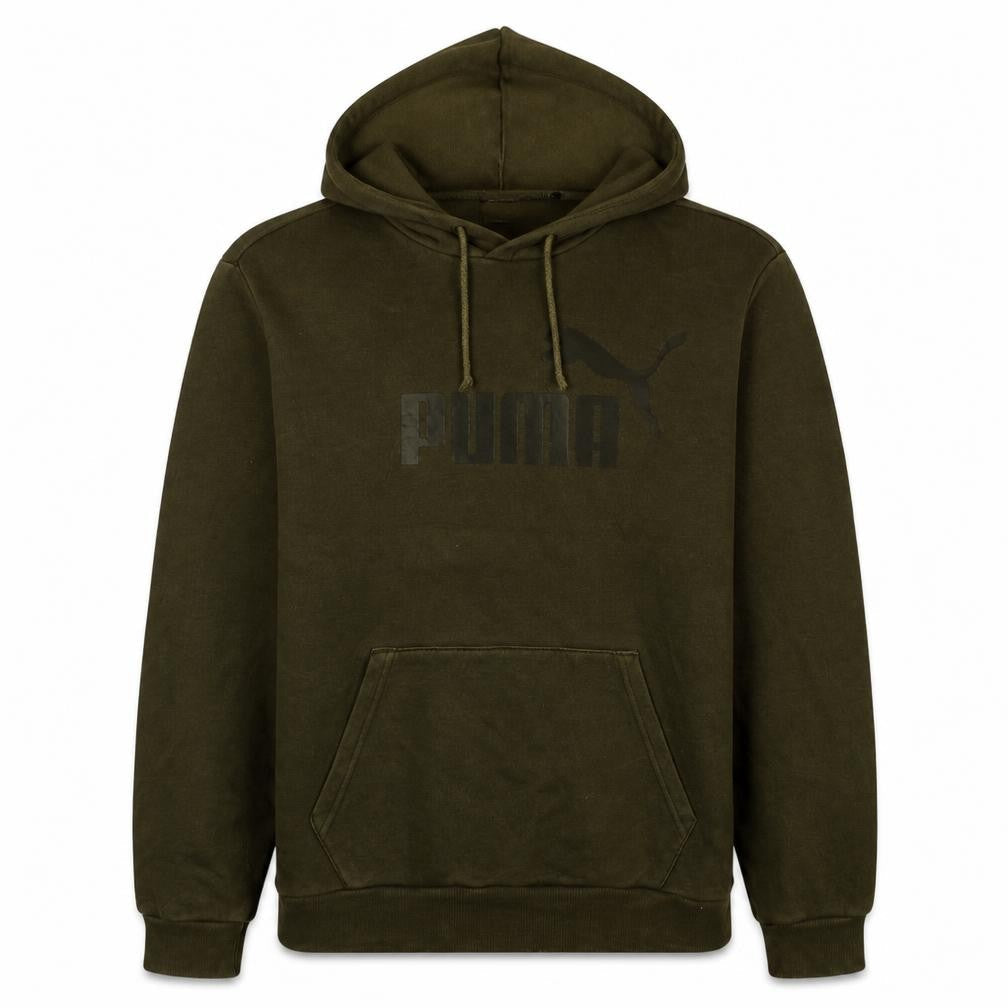 Puma Men’s Green Pullover Hoodie L Logo Fleece Kangaroo Pocket