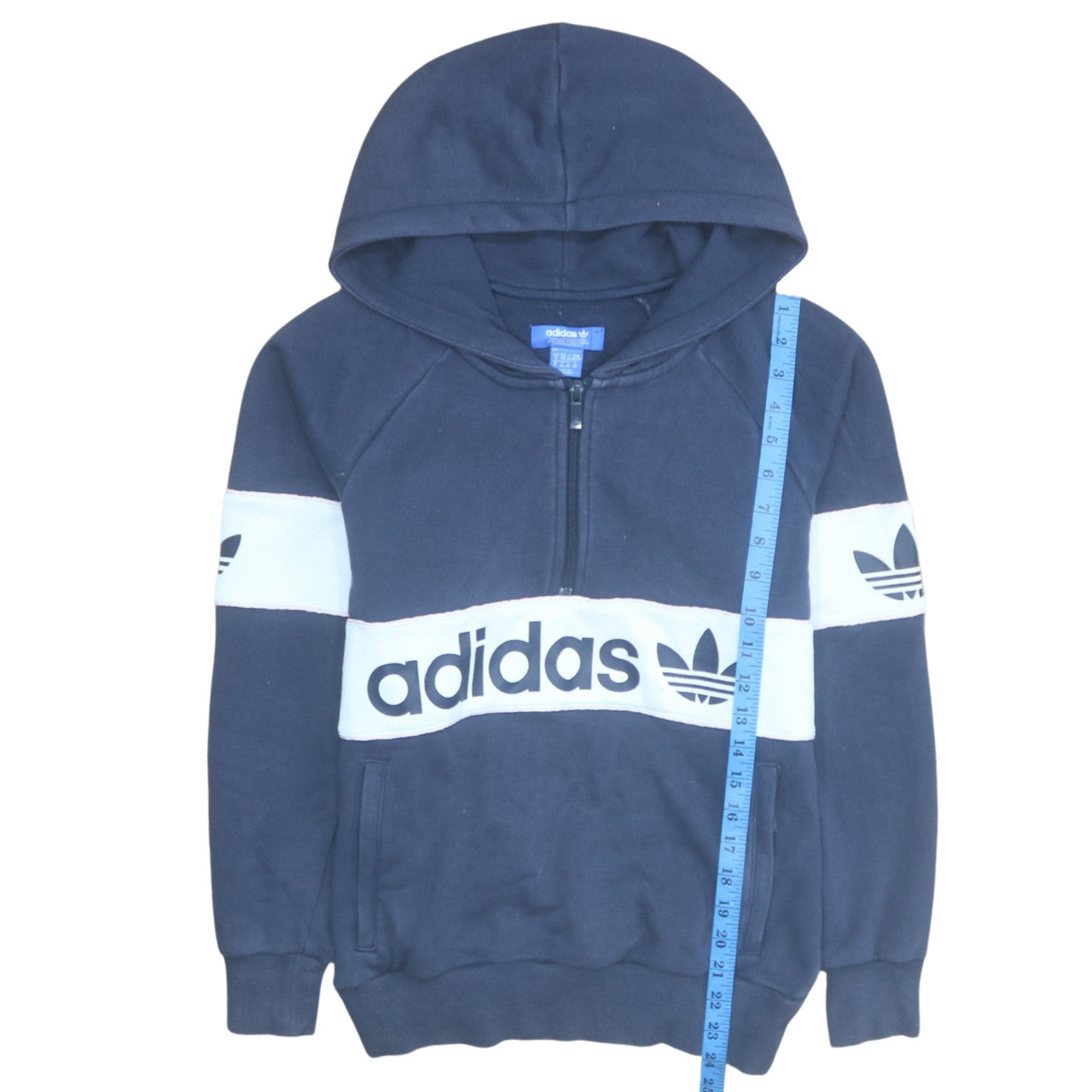 Adidas Womens Navy Blue Hoodie Size 6 1/2 Zip Pullover Sweatshirt
