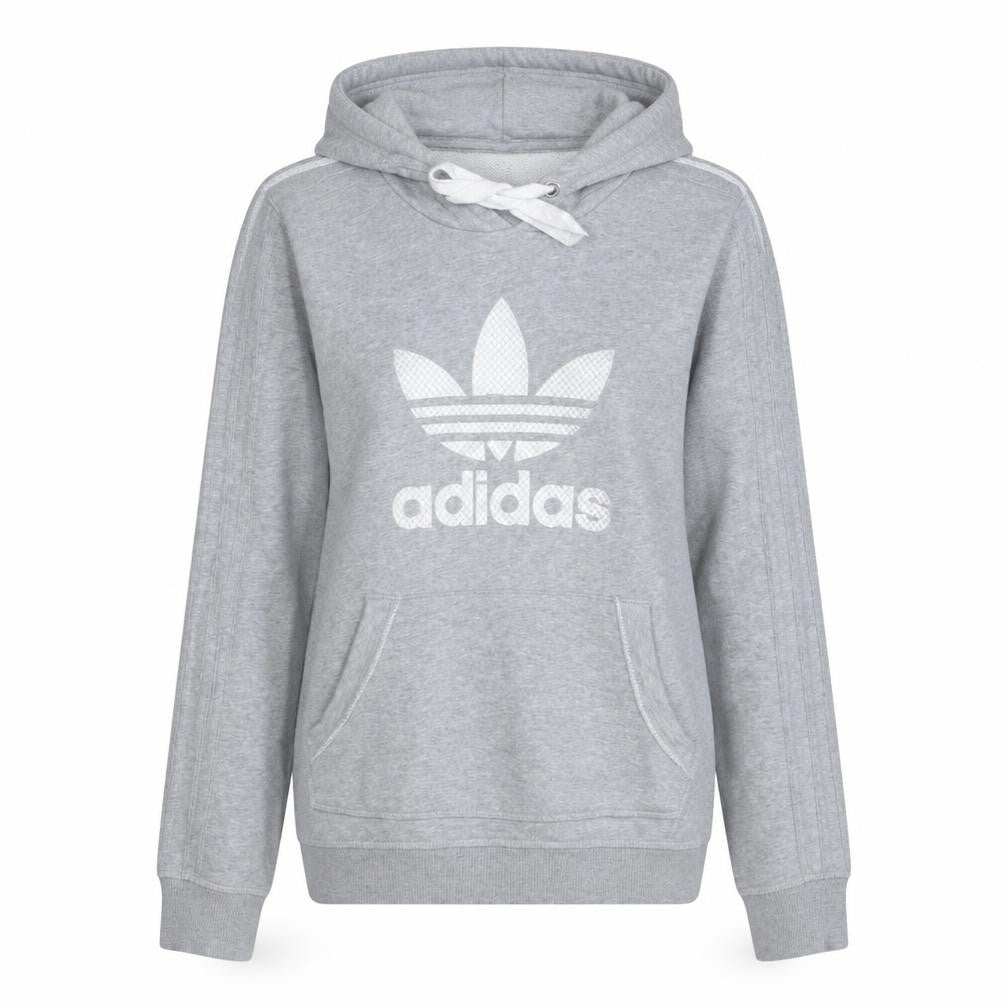 Adidas Womens Grey Hoodie Size 10 Classic Trefoil Logo Pullover