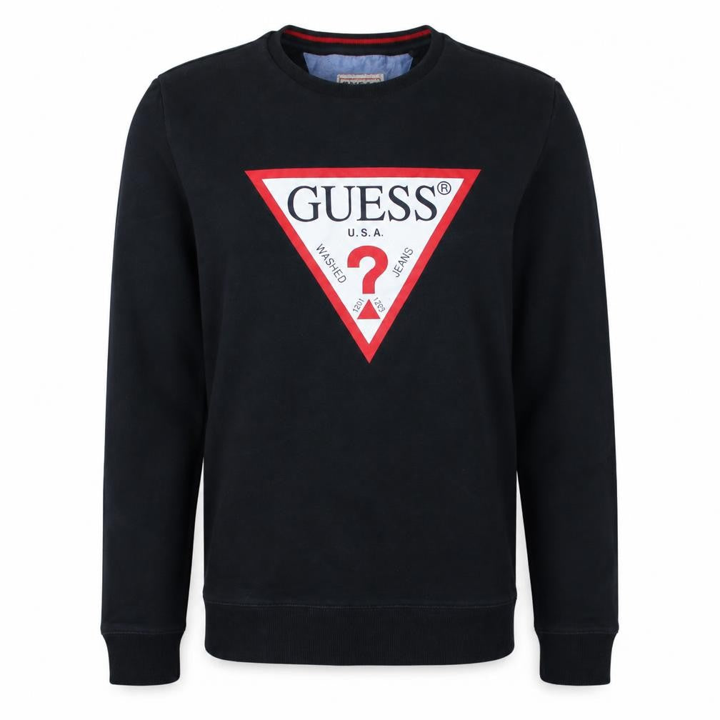 Guess Men's Black Logo Crew Neck Sweatshirt Size M Regular Fit