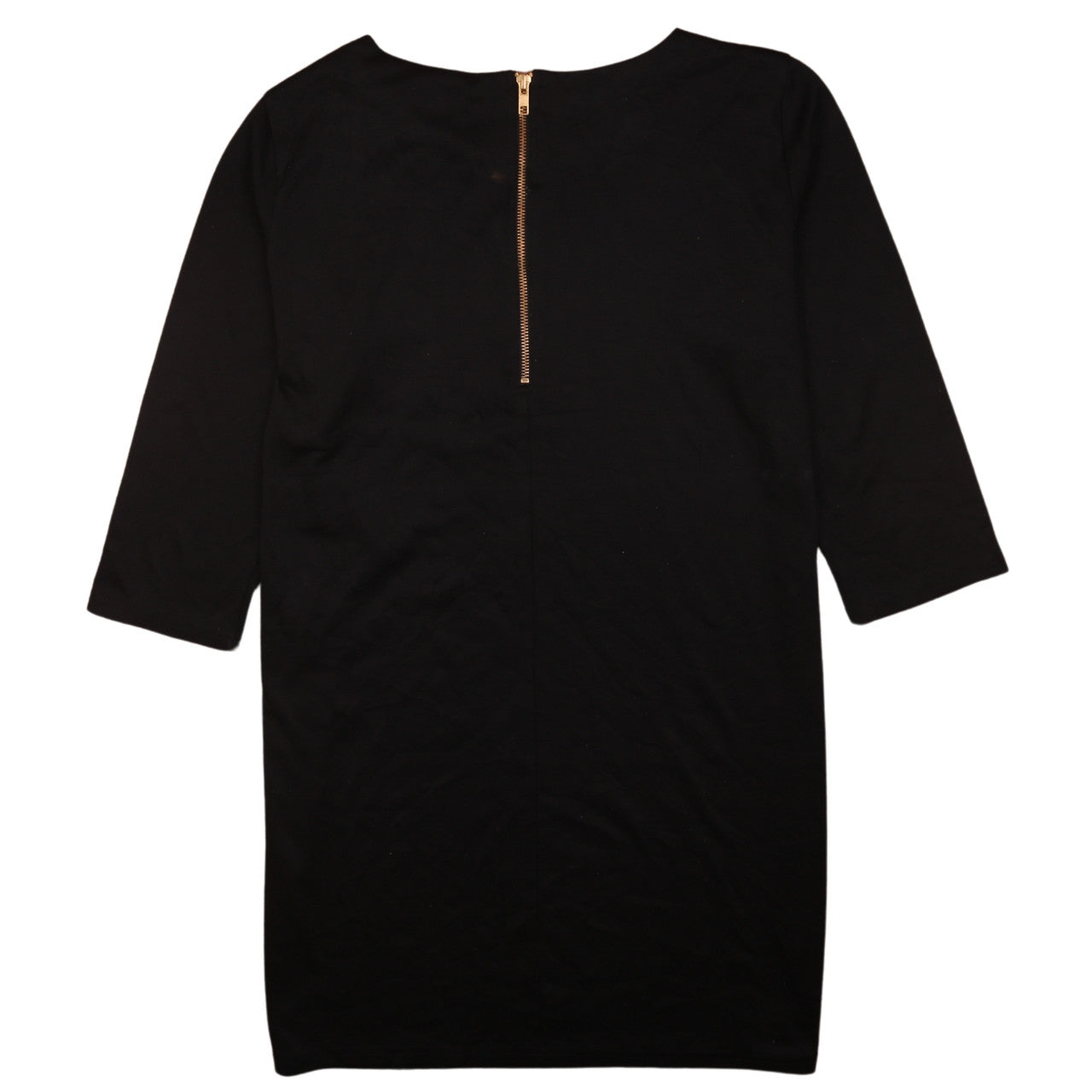 Vila Women Black Knee Length Shift Dress Size M 3/4 Sleeve Zip Back