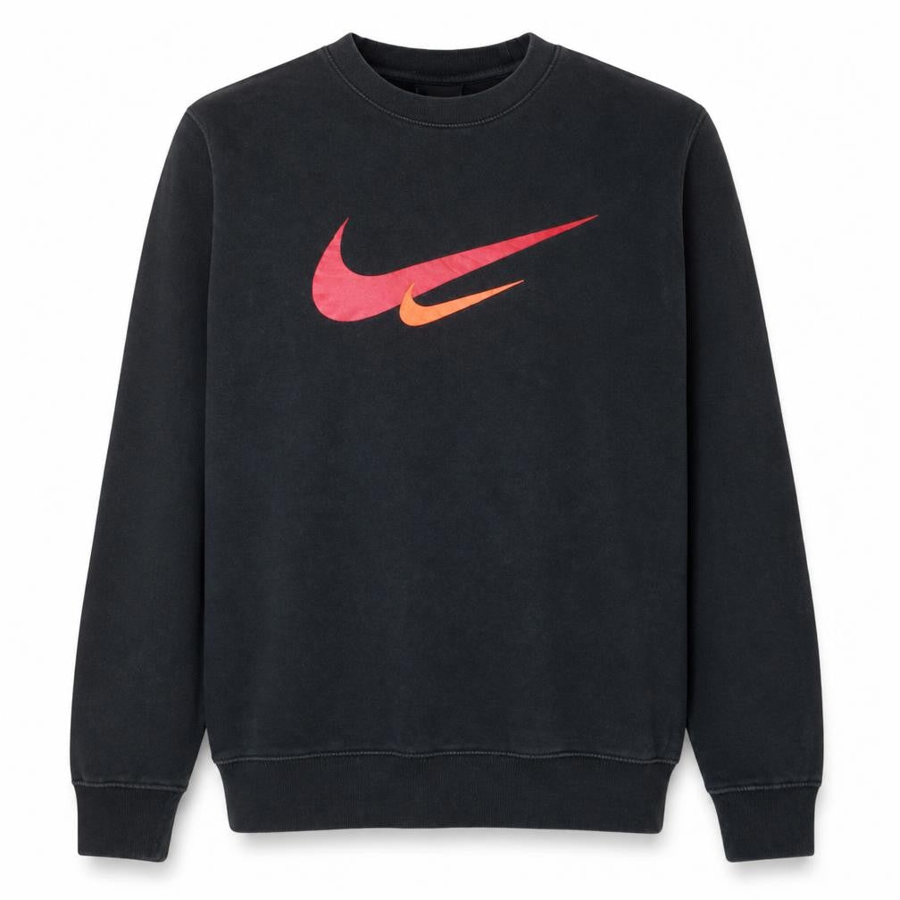 Nike Men's Black Pullover Sweatshirt Small Red Logo Crew Neck Fleece